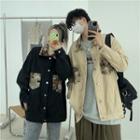 Bear Print Trim Shirt Jacket