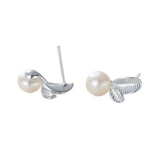 Faux Pearl Ear Stud 1 Pair - Silver & White - One Size
