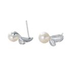 Faux Pearl Ear Stud 1 Pair - Silver & White - One Size