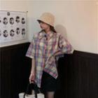 Short-sleeve Plaid Loose Fit Shirt As Shown In Figure - One Size