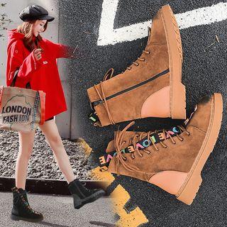Lettering Strap Lace-up Short Boots