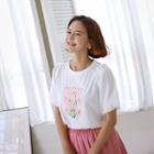 Puff-sleeve Flower Print Top