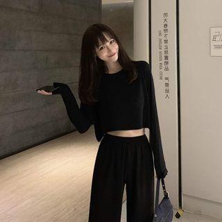 Set: Oversize Long-sleeve T-shirt + Cropped Wide-leg Pants