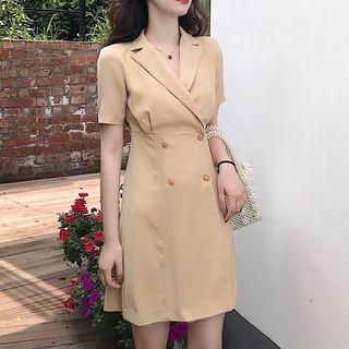 Short-sleeve Double Breasted A-line Mini Skirt As Shown In Figure - One Size