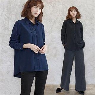 Pintuck-trim Dip-back Shirt