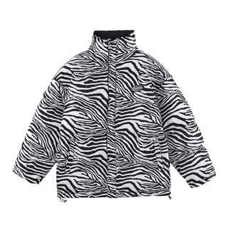 Two-way Stand-collar Zebra Print Padded Jacket