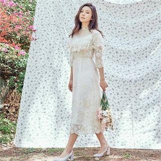 Capelet Glittered Lace Midi Dress
