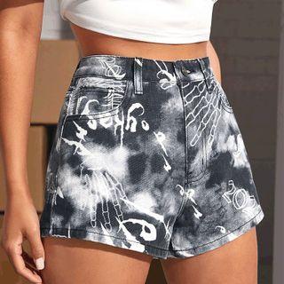 Tie-dye Print Denim Hot Pants