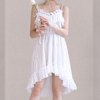 Spaghetti Strap Ruffled High-low A-line Dress