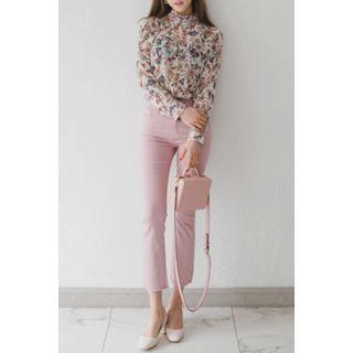 Frilled-collar Floral Print Top