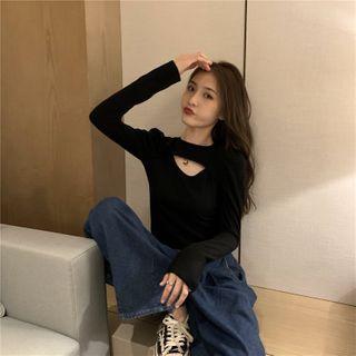 Long-sleeve Cutout-front T-shirt