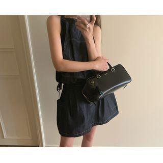 Drawstring-hem Stitched Denim Miniskirt Indigo - One Size