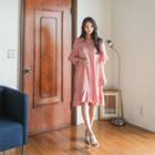 Open-placket Ruffle-hem Shirtdress