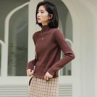 Mock Neck Knit Top Dark Brown - One Size