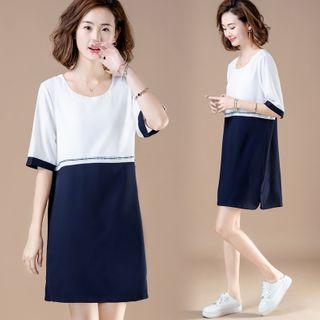 Short-sleeve Two Tone Shift Dress