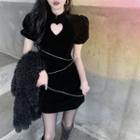 Puff-sleeve Heart Cutout Mini A-line Dress