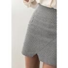 Cutout-hem Stripe Miniskirt