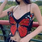 Butterfly Embroidered Strappy Cropped Camisole Top