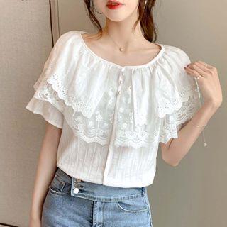 Eyelet Trim Short-sleeve Blouse