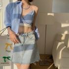 Gingham Cropped Camisole Top / Elbow-sleeve Shirt