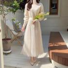 Set: Cable-knit Top + Sleeveless Maxi Mesh Dress