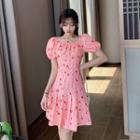 Puff-sleeve Fruit Print A-line Mini Dress