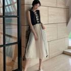 Mock Two Piece Sleeveless Midi A-line Dress As Shown In Figure - One Size
