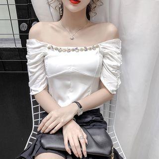 Rhinestone Off-shoulder Blouse