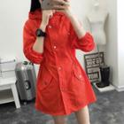 Drawstring Waist Hooded Light Coat