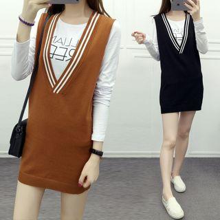 V-neck Sleeveless Long Knit Vest
