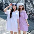 Open-placket Embroidered Mini Polo Dress