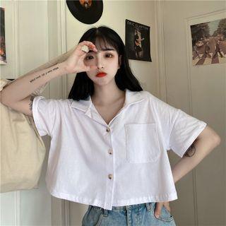 Short-sleeve Plain Pocket Cropped Shirt