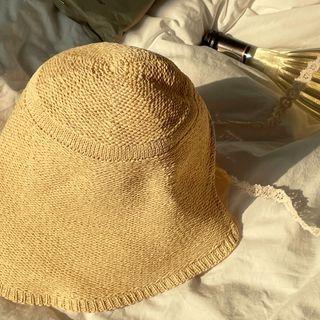 Laced Straw Bonnet Hat Beige - One Size