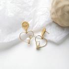 Alloy Coin & Heart Faux Pearl Dangle Earring