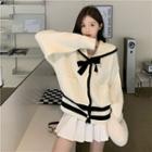 Sailor Collar Bow Cardigan White - One Size