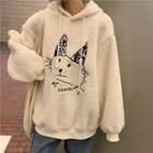Embroidered Little Cat Hooded Long-sleeve Sweatshirt Cream White - One Size