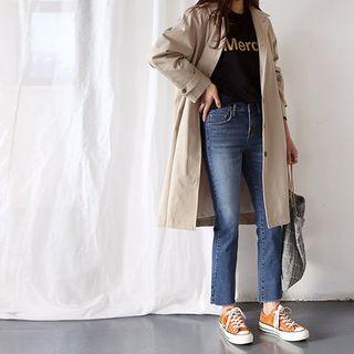 Raglan-sleeve Single-breasted Long Jacket