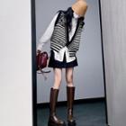 Striped Sweater Vest / Pleated Mini A-line Skirt / Shirt / Set