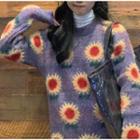 Long-sleeve Floral Printed Sweater Purple - One Size