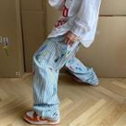 High-waist Striped Straight Cut Pants