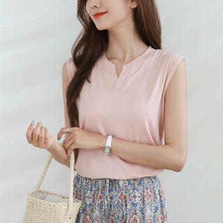 Slit-neckline Sleeveless Top