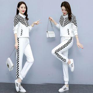 Set: Checker Print Panel Zip Jacket + Sweatpants