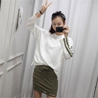 Set: Stripe Top + Slit-hem Mini Skirt