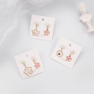 Non-matching Faux Pearl Alloy Sakura Dangle Earring