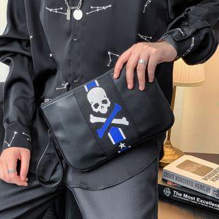 Faux Leather Skull Clutch Black - One Size