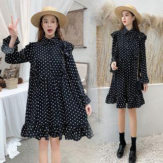 Bell-sleeve Polka Dot Shirt Dress