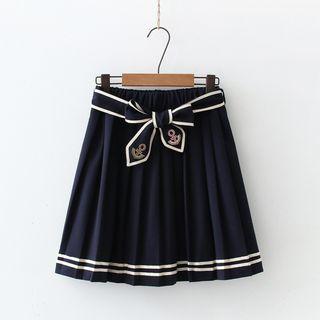 Sail Sign Embroidered A-line Skirt Navy Blue - One Size