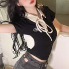 Two-tone Lace-up Polo Top