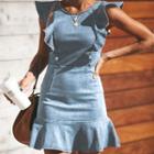 Sleeveless Ruffled Denim Sheath Dress