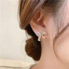 Rhinestone Ribbon Stud Earring 1 Pair - Silver Needle - Gold - One Size